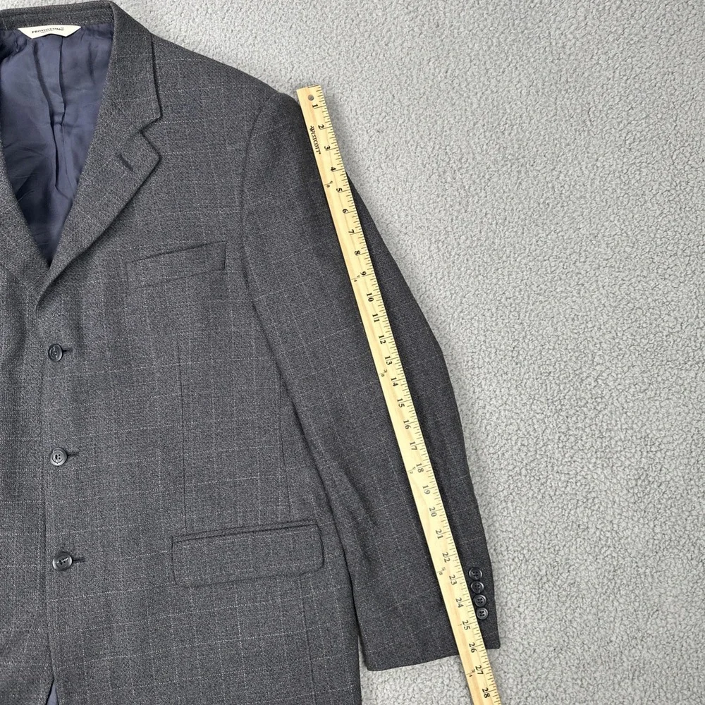 Pronto Uomo‎ Wool Silk Blazer Men 46L Windowpane Plaid 3 Button Made in Italy